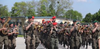 Military musicians practise for military music festival