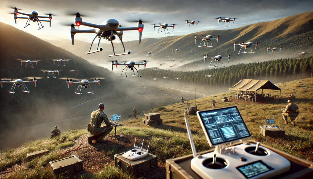 Futuristisches Bild eines Drohnenschwarms im Einsatz – ©Militär Aktuell