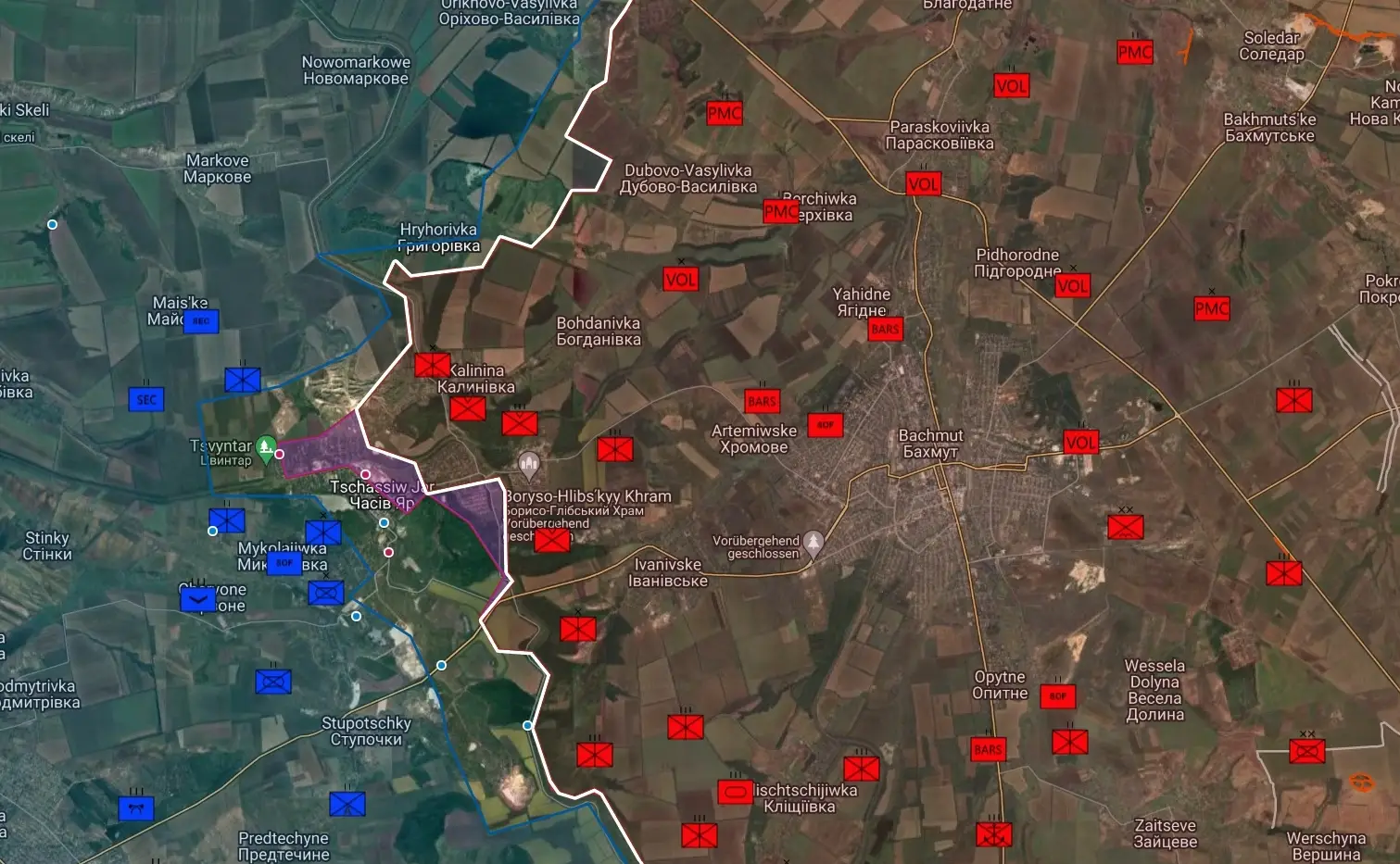 Frontverlauf bei Bachmut Anfang Februar 2025 – ©Archiv