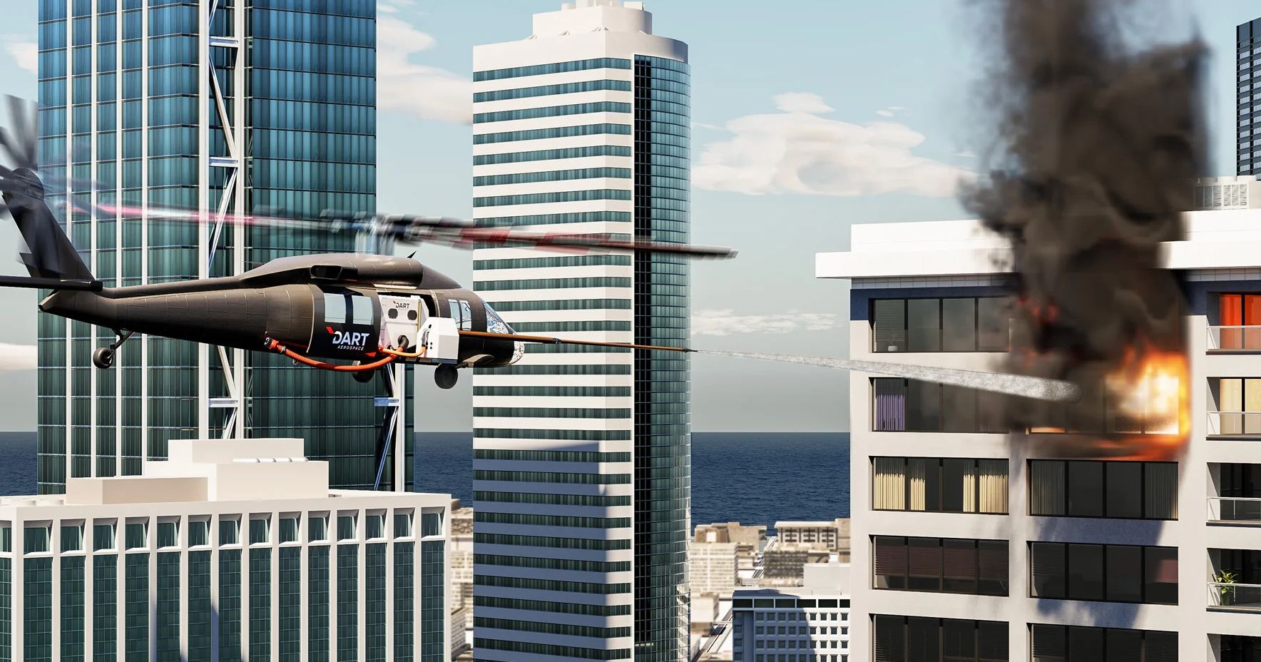 Black Hawk UH-60 löscht Brand in Hochhaus – ©Dart Aerospace Black Hawk UH-60 löscht Brand in Hochhaus – ©Dart Aerospace