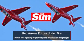 British tabloid press criticizes Leonardo M-346 Red Arrows in The Sun – ©The Sun