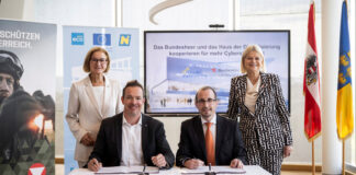 Armed Forces and House of Digitalization cooperate Verteidigungsministerin Klaudia Tanner, Landeshauptfrau Johanna Mikl-Leitner, Generalsekretär BMLV Arnold Kammel und Geschäftsführer Lukas Reutterer – ©Bundesheer/Karlovits