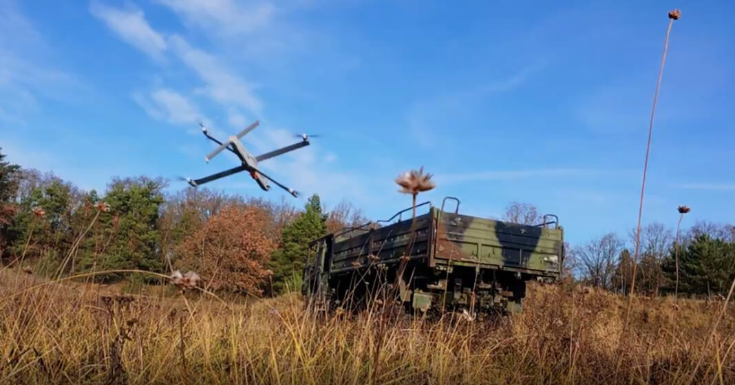 Loitering ammunition shortly before hitting a target vehicle - ©GUZ Stark