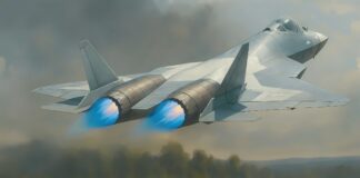 Russischer Su-57-Kampfjet fliegt mit neuem Triebwerk Su-57M mit neuen Engines (Illustration) – ©Militär Aktuell/Mader