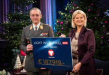 Bundesheer: 187.919 Euro für „Licht ins Dunkel” General Rudolf Striedinger und Verteidigungsministerin Klaudia Tanner mit Bundesheer-Spendenscheck – ©Bundesheer/Pusch