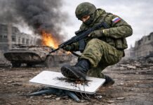 Starlink exit hits Russian troops hard Russian soldier destroys Starlink terminal (AI) - ©Archive