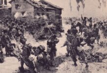 Tyrolean Kaiserjäger in the Battle of Custozza (1866) The 5th Imperial Infantry Battalion (Piret Brigade) storms the village of Oliosi - ©privat, Gábor Orbán