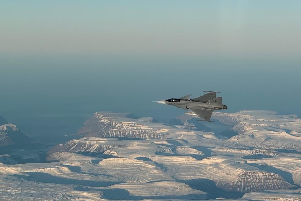 Swedish Gripen over Iceland as part of the NATO Airborne Surveillance and Interception Capabilities Mission. - ©Sweden MoD Swedish Gripen over Iceland as part of the NATO Airborne Surveillance and Interception Capabilities Mission. - ©Sweden MoD